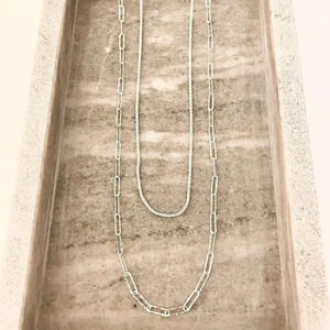 925 Sterling Silver Sequin Shiny Necklace Paperclip Chain Link Necklace